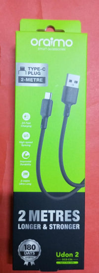 Oraimo Type-C Cable 2M (114C2) - full cable length coiled