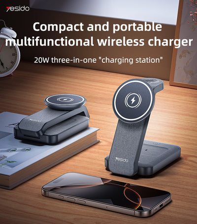Yesido DS26 5-in-1 Foldable Magnetic Wireless Charging Station – 20W with Night Light