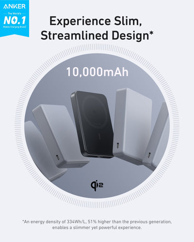 Anker MagGo Power Bank (10K, Slim) 10000mAh Qi2 15W Ultra-Slim Magnetic Power Bank (A1664) – Black