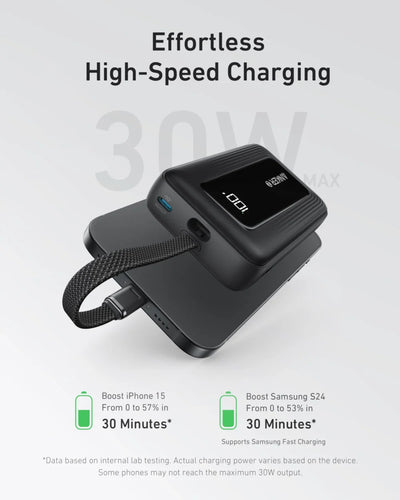 Anker Zolo Power Bank 10,000mAh 30W with Built-in USB-C Cable (A1688) – Black