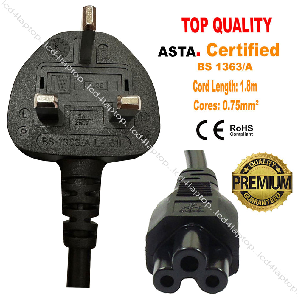 Laptop flower cable, UK 3-pin to C5 clover leaf