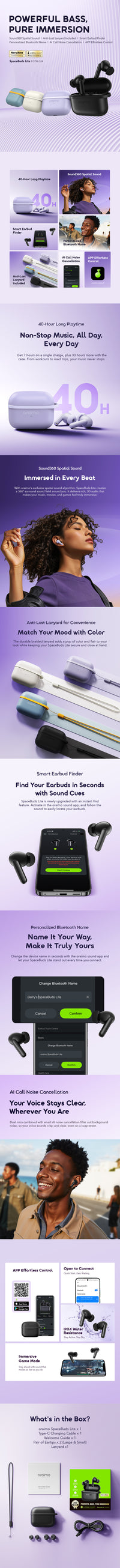 Oraimo SpaceBuds Lite open charging case with earbuds
