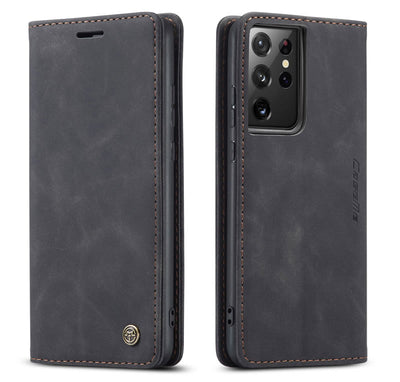 Samsung Galaxy S21 Ultra CaseMe Leather Wallet Flip Case – Magnetic Cover with Card Slot & Kickstand | Black