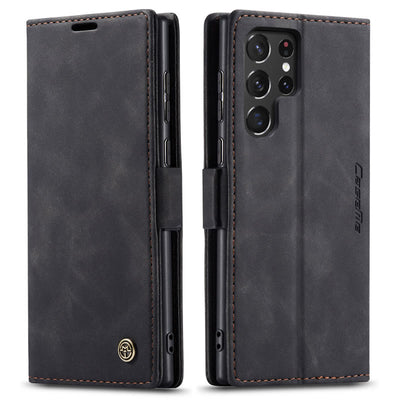 Samsung Galaxy S22 Ultra CaseMe Leather Wallet Flip Case – Magnetic Cover with Card Slot & Kickstand | Black