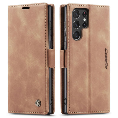 Samsung Galaxy S22 Ultra CaseMe Leather Wallet Flip Case – Magnetic Cover with Card Slot & Kickstand | Brown