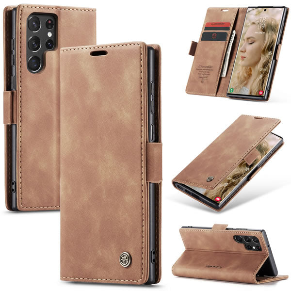 Samsung Galaxy S22 Ultra CaseMe leather wallet flip case in Brown