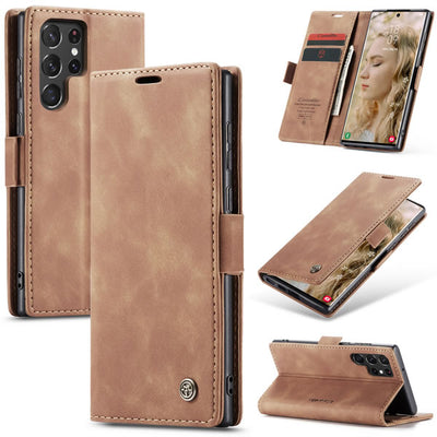 Samsung Galaxy S22 Ultra CaseMe Leather Wallet Flip Case – Magnetic Cover with Card Slot & Kickstand | Brown
