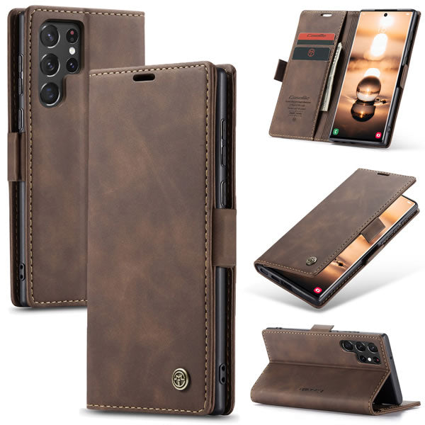 Samsung Galaxy S22 Ultra CaseMe leather wallet flip case in Coffee