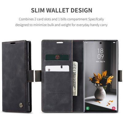 Samsung Galaxy S23 Ultra CaseMe Leather Wallet Flip Case – Magnetic Cover with Card Slot & Kickstand | Black