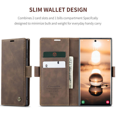 Samsung Galaxy S24 Ultra CaseMe Leather Wallet Flip Case – Magnetic Cover with Card Slot & Kickstand | Coffee