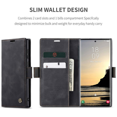 Samsung Galaxy S25 Ultra CaseMe Leather Wallet Flip Case – Magnetic Cover with Card Slot & Kickstand | Black