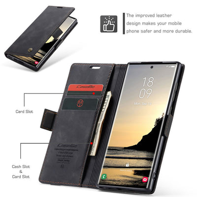 Samsung Galaxy S26 Ultra CaseMe Leather Wallet Flip Case – Magnetic Cover with Card Slot & Kickstand | Black