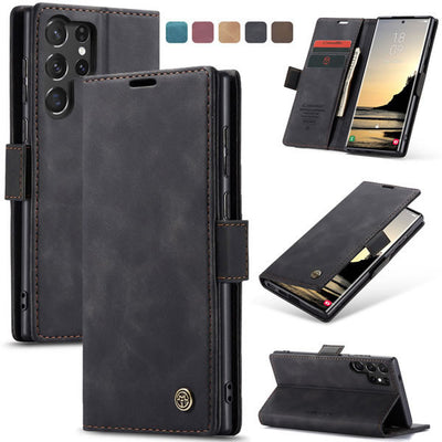 Samsung Galaxy S25 Ultra CaseMe Leather Wallet Flip Case – Magnetic Cover with Card Slot & Kickstand | Black
