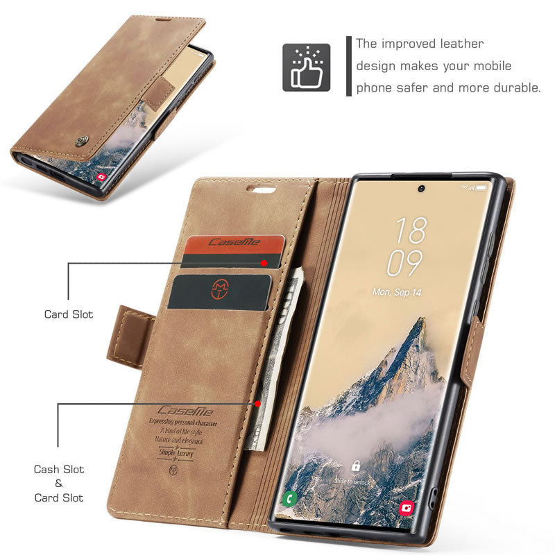 CaseMe leather wallet flip case in Brown — interior card slots