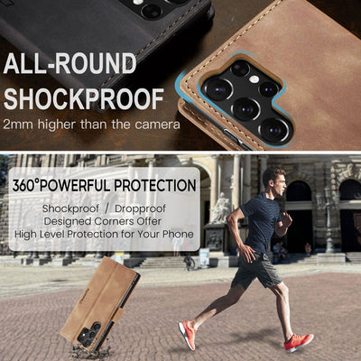 Samsung Galaxy S26 Ultra CaseMe Leather Wallet Flip Case – Magnetic Cover with Card Slot & Kickstand | Brown