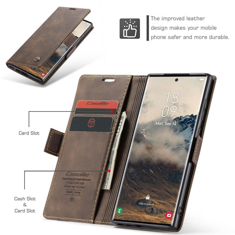 CaseMe leather wallet flip case in Coffee — interior card slots