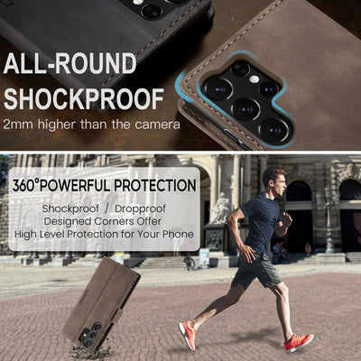 Samsung Galaxy S26 Ultra CaseMe Leather Wallet Flip Case – Magnetic Cover with Card Slot & Kickstand | Coffee