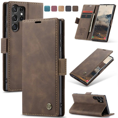 Samsung Galaxy S25 Ultra CaseMe Leather Wallet Flip Case – Magnetic Cover with Card Slot & Kickstand | Coffee