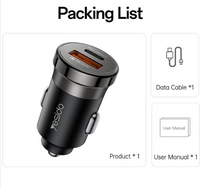 Yesido Y73 – packing list: charger, data cable and user manual