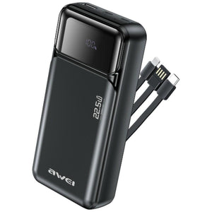 Awei PA-93 20000mAh 22.5W Fast Charging Power Bank with Built-in Cables & LED Display – Black