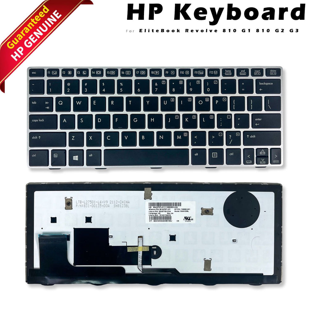 HP EliteBook Revolve 810 G1 / G2 / G3 backlit replacement keyboard, US layout